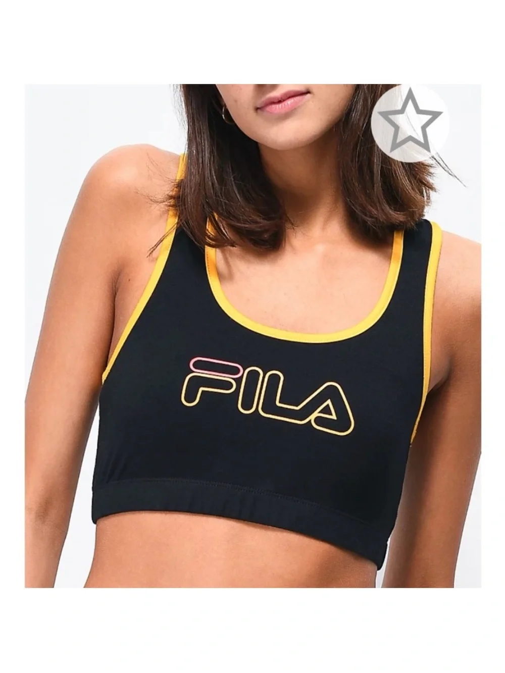 NWT FILA Rebeca Racerback Crop Top Bra Yellow Black Logo Cotton Sports Bralette